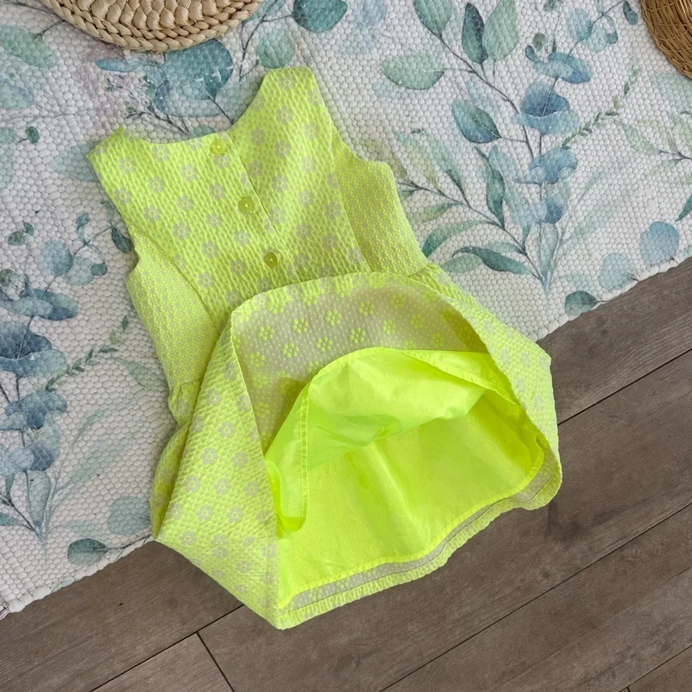 New Cat & Jack Toddler Girl Neon Lime Green Formal Floral Sleeveless Dress 2T